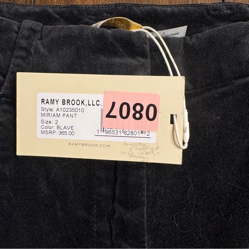 Ramy Brook Miriam Black Velvet Pants Size 2 High Rise Slim Leg Luxe Stretch - Picture 12 of 16